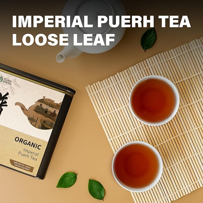 YUANSHENG Premium Organic Puerh Tea, Yunnan Puer Loose Leaf, Aged Fermented Ripe Pu erh Loose Leaf Black Tea, Imperial Pu-erh Tea With Mellow and Rich, 2.1 Oz
