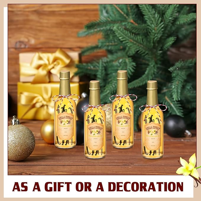 Tioncy 16 Pcs Vanilla Extract Bottles for Homemade Vanilla Jar Glass Bottle with Cap, Shrink Band, Sticker Syrup Gift Food Storage Canister for Bean Sauce Spice(Gold,8.5 oz)
