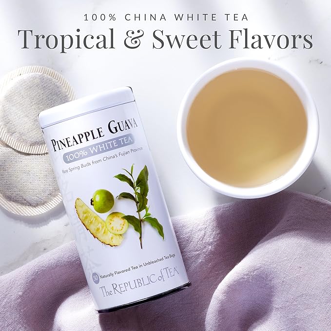 The Republic of Tea – Pineapple Guava 100% White Tea Bags, Steeps 50 Low-Caffeinated Cups