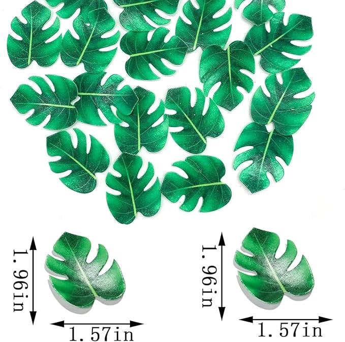 YOcity 48Pcs Edible Tropical Plam Leaves Cake Toppers Wafer Paper Tropical Palm Leaves Cupcake Toppers for Hawaii Theme Jungle Summer Party Birthday Wedding Baby Shower Cake Decoration