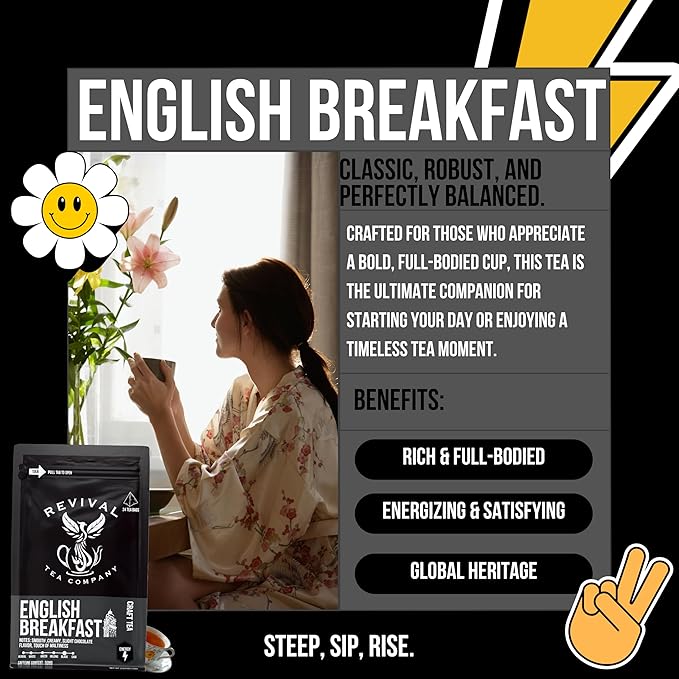 Revival Tea Company English Breakfast Tea - Traditional Black Tea Blend made of Assam, Ceylon, Kenyan, and Keemun - Loose Leaf 6 Ounces