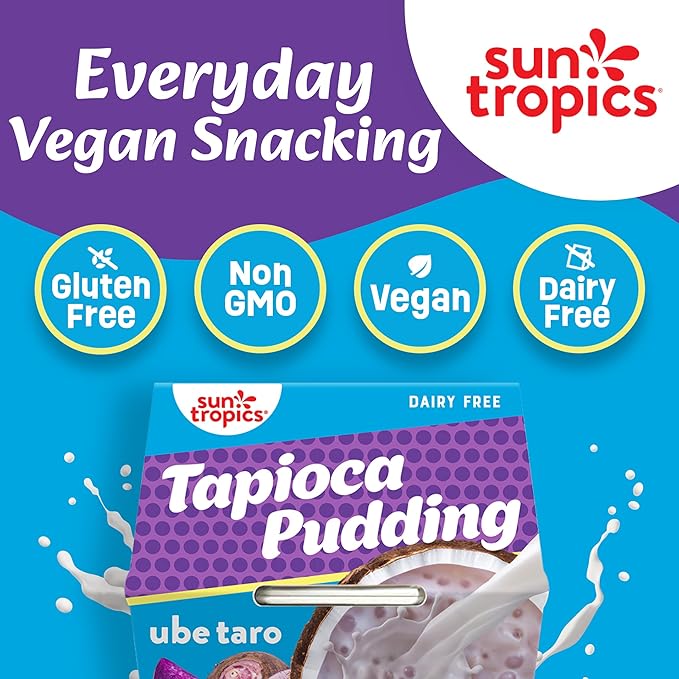 Sun Tropics Tapioca Pudding, Ube Taro | Vegan Dairy Free Pudding | Gluten Free, Non-GMO Project Verified | Ready-to-Eat Cups | 4oz (Pack of 12)