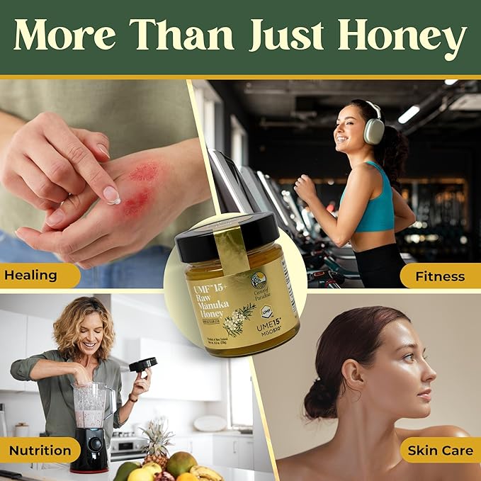 Center of Paradise Raw Manuka Honey Certified UMF 15+ | MGO 510+ (250g / 8.8oz) Glass Jar - Pure & Natural Manuka Honey New Zealand for Daily Immune Support and Wellness - Non GMO & Unpasteurized