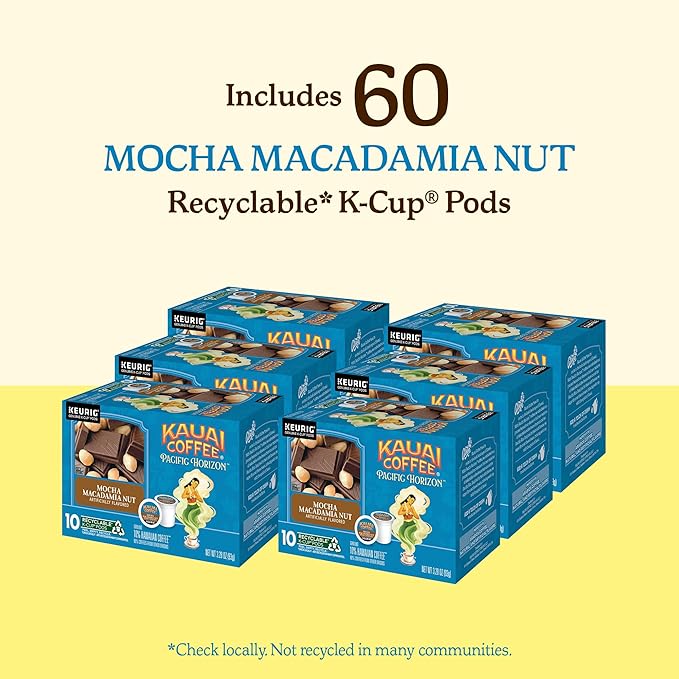 Kauai Coffee Mocha Macadamia Nut Flavor - Compatible with K-Cup Brewers, 10 CT (Pack of 6)