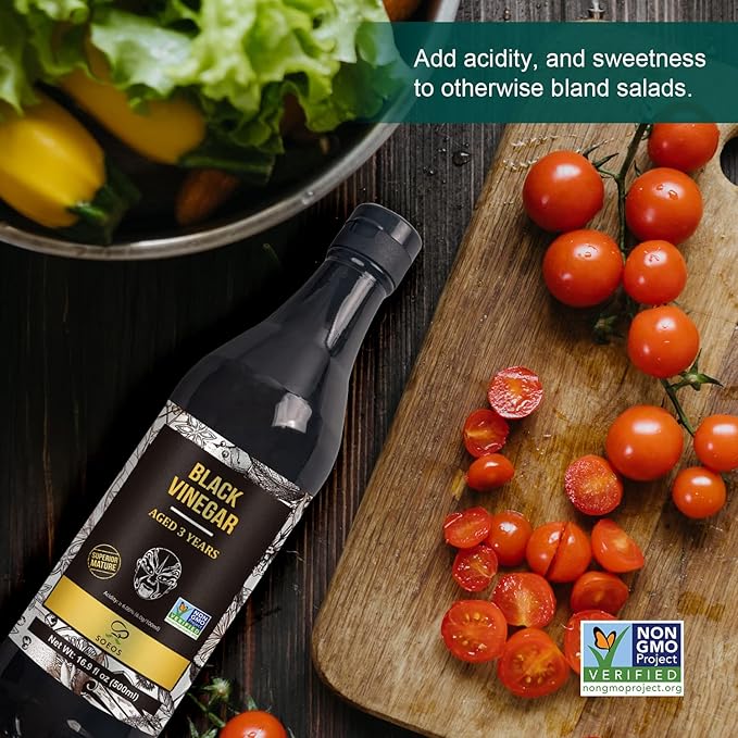 Soeos Chinkiang Vinegar 16.9 fl oz (Pack of 2), Zhenjiang Vinegar, Chinese Black Vinegar, Chinese Vinegar, Black Vinegar for Braised Meats and Fish, Noodles, and Dipping Sauce