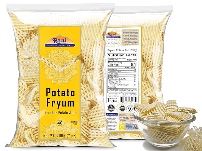 Rani Far Far / Fryums (Wheat & Tapioca Pellet) Potato Jhali 7oz (200g) ~ Vegan, Kosher, Uncooked, Used to Make Papad, Bhungra / Chip Snack