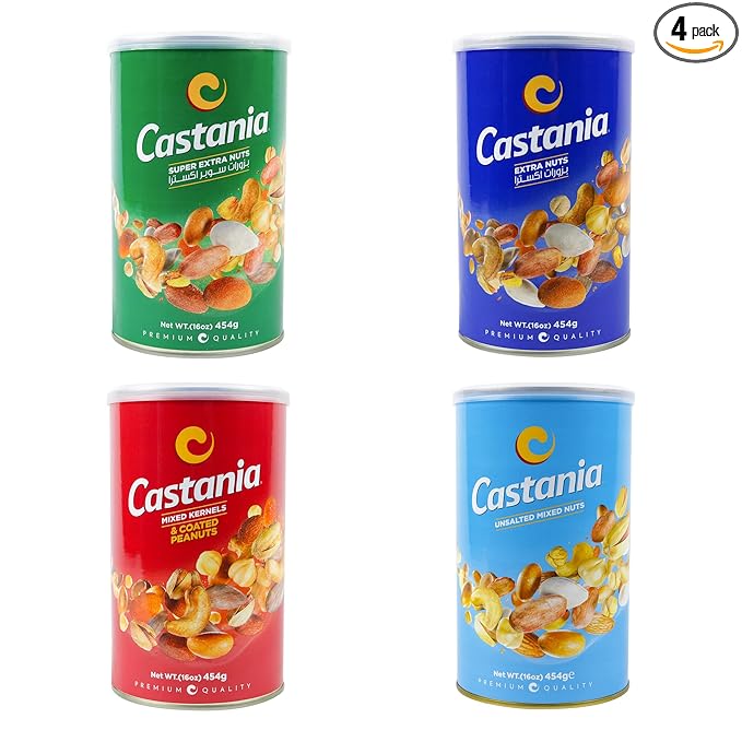 Castania Nuts Variety Pack, Premium Quality Nuts, Healthy Snacks with Gourmet Savory Flavor, Fresh & Tasty, 16oz (Pack of 4)