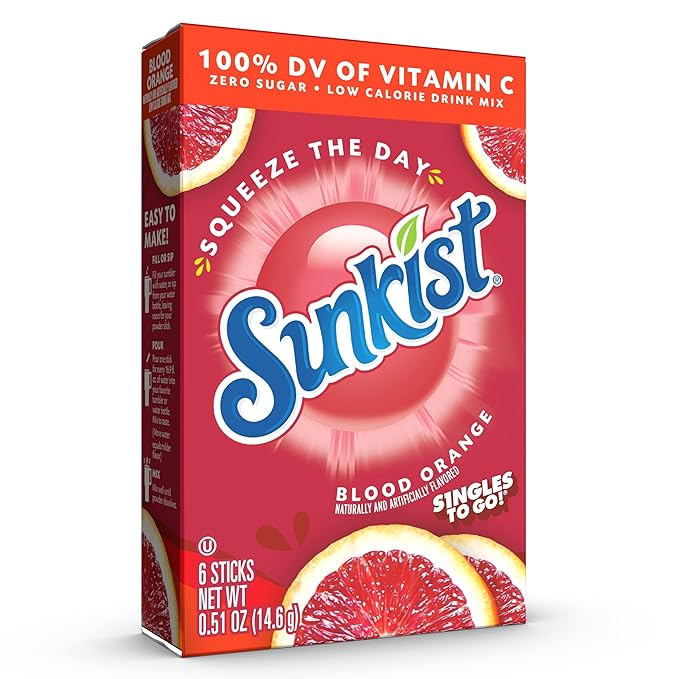 Singles to go Drink Mix Packets, Blood Orange, 6-Count Box ??Powdered Drink Packets with Vitamin C, 72 Total Powder Sticks
