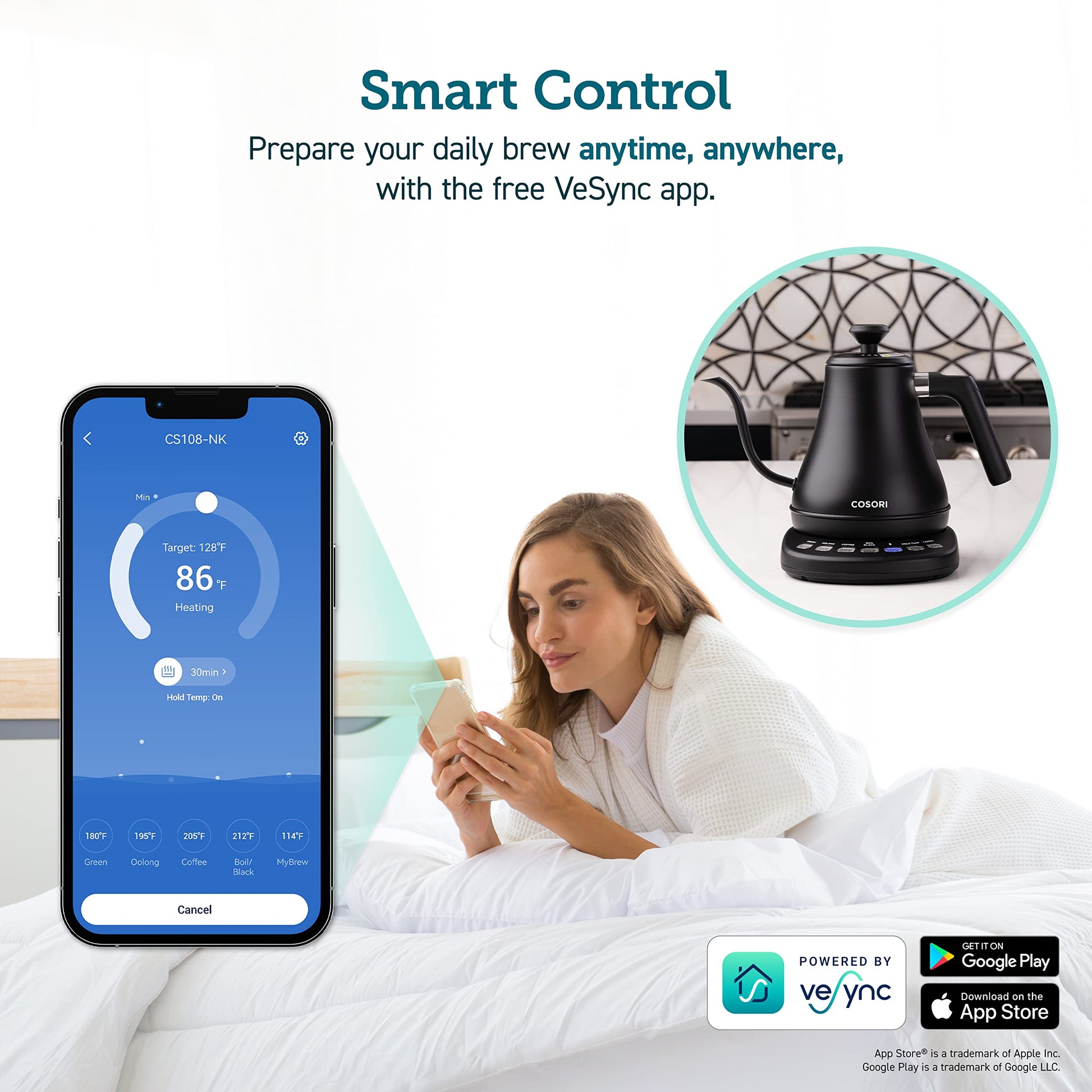 Cosori Smart Gooseneck Electric Kettle, App & Temperature Control, 0.8L