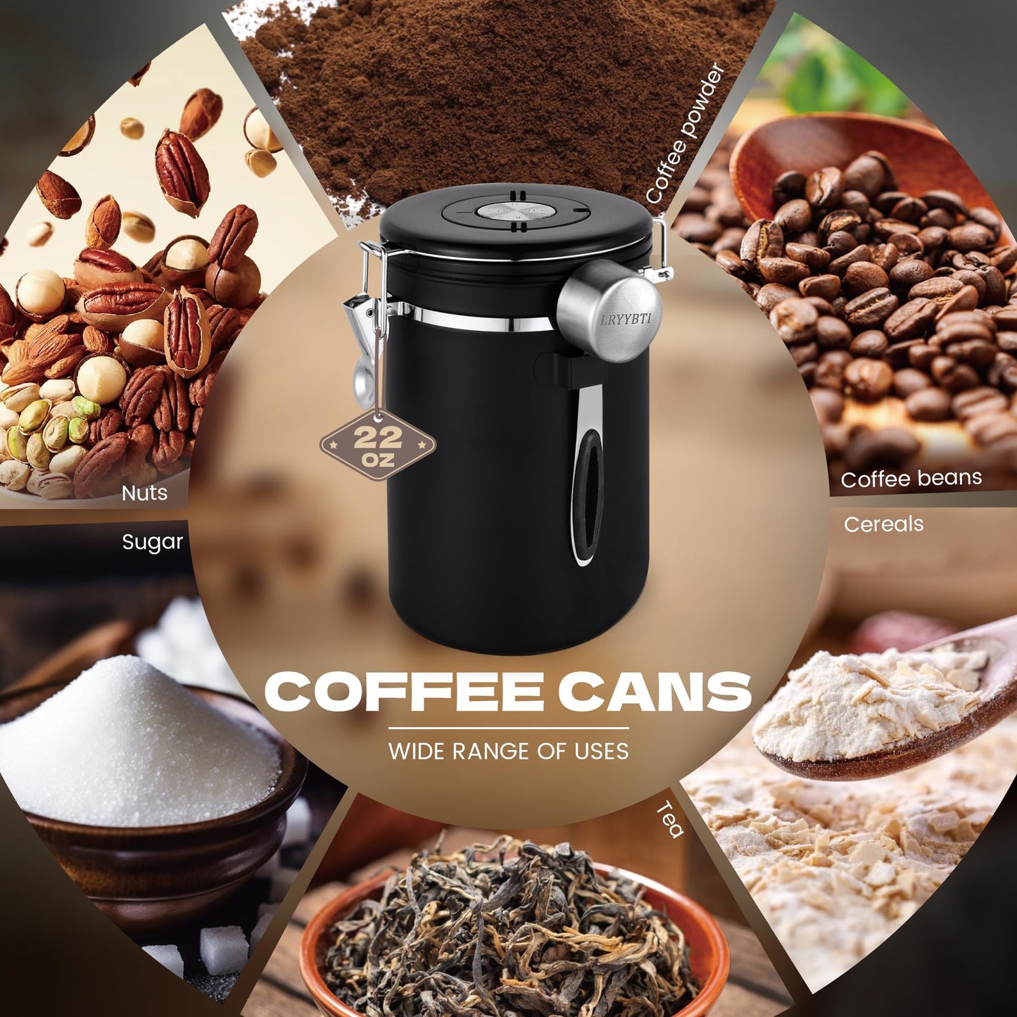LRYYBTI Coffee Canisters with Window,Airtight Coffee Container，22oz