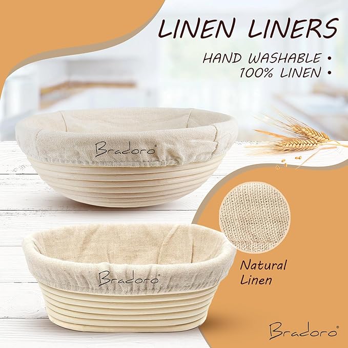 Banneton Bread Proofing Basket Set, 10 Inch Oval & 10 Inch Round Whicker Bread Proofing Baskets with Sourdough Bread Baking Supplies, Bread Making Kit Decorators Edition