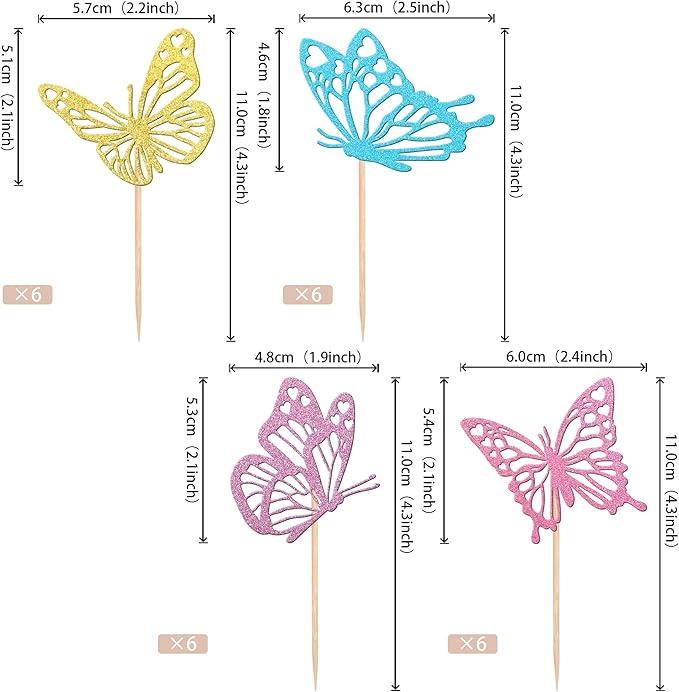 Rsstarxi 24 Pack Multicolor Butterfly Cupcake Toppers Glitter Assembled Butterfly Baby Shower Cupcake Picks for Wedding Engagement Bridal Shower Kids Birthday Party Cake Decorations