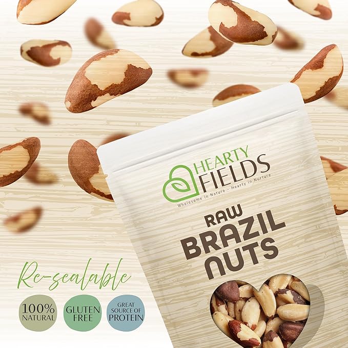 Hearty Fields - Raw Brazil Nuts Unsalted, No Shell, Whole, (32 Oz - 2 LB) Wholesome In Nature - Hearty In Nurture Healthy Protein Food Snack, Food Assortments