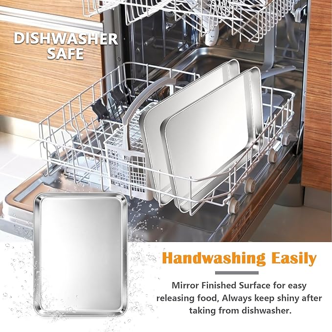 2Pcs Baking Sheet Pan Set, Joyfair Stainless Steel Cookie Sheets, Commercial Metal Pans Toaster Oven Tray Bakeware for Jelly Roll/Bread/Bacon, Heavy Gauge, Rust-free & Dishwasher Safe (16 Inch)