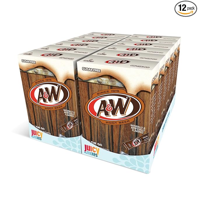 A&W, Root Beer ??Powder Drink Mix - (12 boxes, 72 sticks) ??Sugar Free & Delicious, Makes 72 flavored water beverages