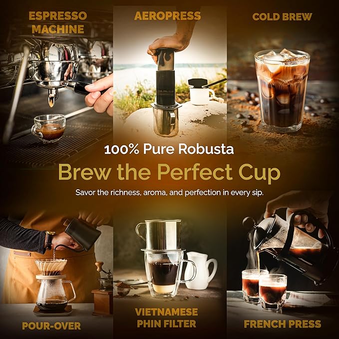 Birdee Robusta Coffee Beans ??16 oz, Medium Roast, Whole Bean, 100% Robusta, Low Acid, High Caffeine, Single Origin, Fine Robusta Standard, Hand Picked from Vietnam