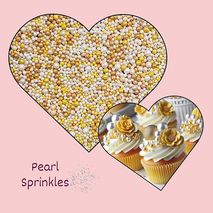Confect Love Disco Balls Sprinkles Gold and White Edible Sprinkles Mix ??Decorative Sugar Pearls & Disco Balls for Cake, Cupcake, and Cookie Decorating ?밮egan, Gluten-Free, Nut-Free, Soy-Free, Dairy-Free, Palm Oil-Free ??4.2 oz