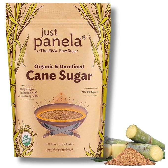 Just Panela Organic Unrefined Cane Sugar 1 Pound | 100% Unprocessed, Raw Sugar | Great for Baking, Cooking & Sweetening | Healthier Alternative to Regular Refined Sugar