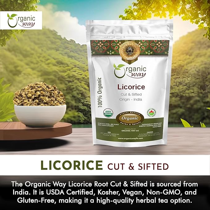 Organic Way Premium Licorice Root Cut & Sifted (Glycyrrhiza glabra) - Healthy Digestion | Organic & Kosher Certified | Vegan | Non GMO & Gluten Free | USDA Certified | Origin - Albania (1 LBS)