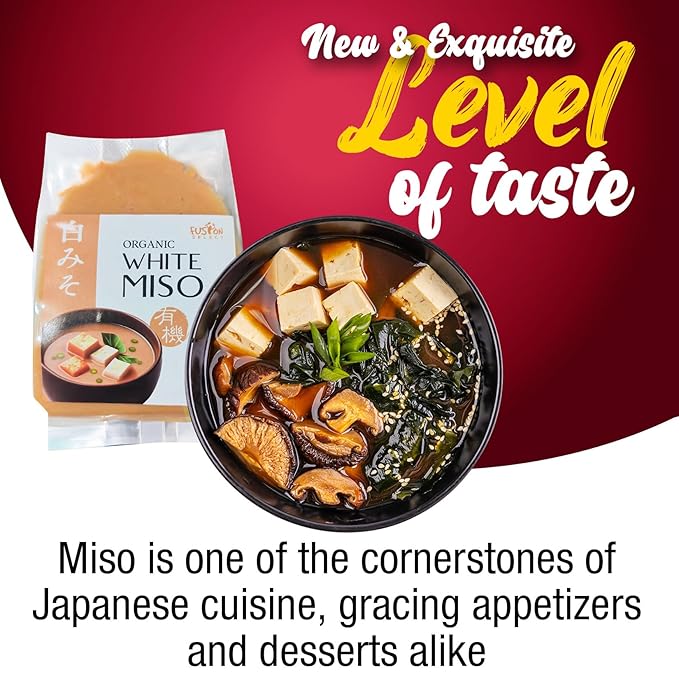Fusion Select 300g Organic White Miso Paste - Made of Fermented Soy Bean & Rice - Savory Japanese Seasoning For Cooking Soup Base, Broth, Stew, Salad Dressing, Sauce, Marinade, Ramen