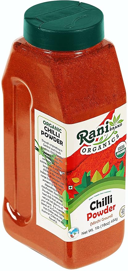 Rani Organic Chilli Powder (Mirchi Ground) 16oz (1lb) 454g PET Jar ~ All Natural | Vegan | Gluten Friendly | NON-GMO | Indian Origin | USDA Certified Organic