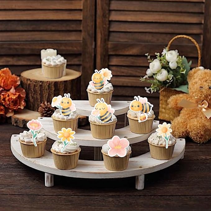 Rsstarxi 63 Pack Edible Bee Cake Topper Wafer Paper Oh Babee Cupcake Toppers for Honeybee Theme Bee Baby Shower Kids Birthday Party Cake Decorations Supplies