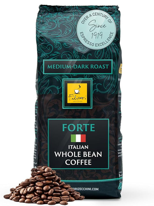 Filicori Zecchini Italian Espresso Beans ??Whole Bean Coffee, Bold Dark Roast Arabica & Robusta Blend Roasted in Bologna ??Slow Roasted Forte 340g