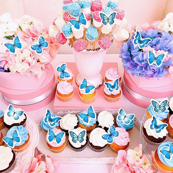 48Pcs Edible Butterfly Cupcake Toppers Double Layer Butterfly Decorations for Women's Happy Birthday Cake Decorations Party Decorations
