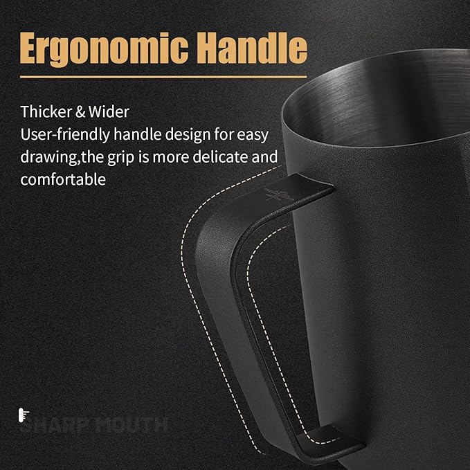 MHW-3BOMBER Milk Frothing Pitcher, 20oz/600ml Milk Frother Cup for Barista, SUS304 Stainless Steel Espresso Steaming Pitchers for Milk/Coffee/Latte Art (Matte Black) P3014B-OS