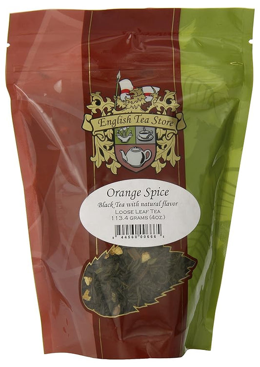 Orange Spice Naturally Flavored Black Tea ??Loose Leaf Pouch | Ceylon Tea with Orange Peel & Cinnamon | Medium Caffeine | 4oz Resealable Bag | Kosher Vegan Hot or Iced Brew