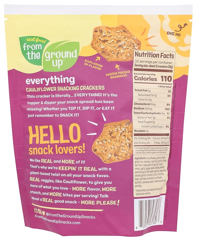from The Ground UP Cauliflower Everything Snacking Crackers, 3.5 OZ