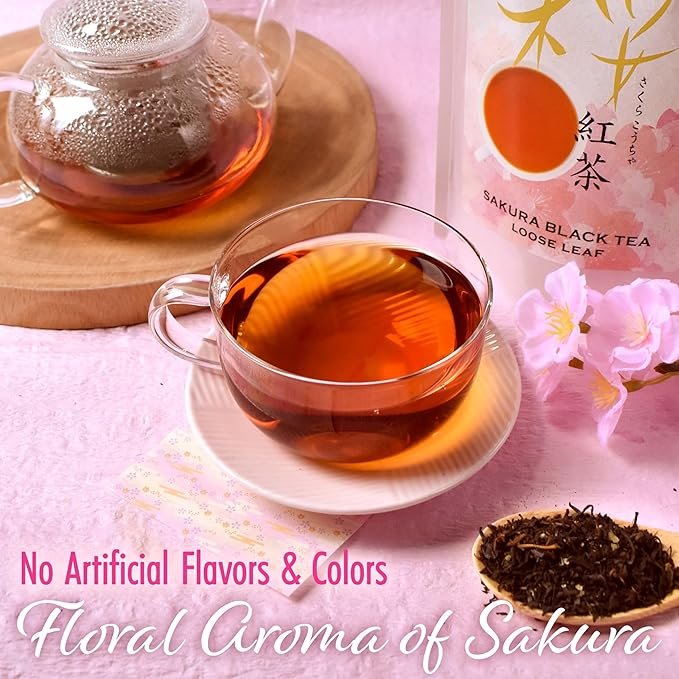 YAMASAN KYOTO UJI Sakura Black Tea Loose Leaf (80g) - Blending Benifuki and Japanese Sakura Cherry Blossom Leaves, Floral and Refreshing Wakocha