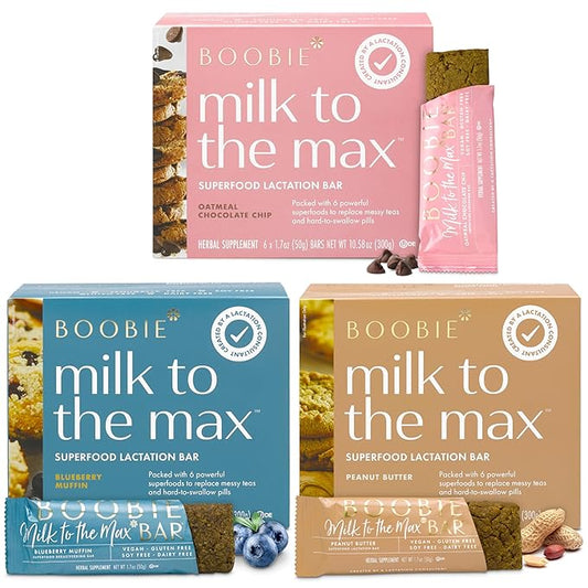 Boobie Bar Superfood Lactation Bar Variety Pack, Lactation Snacks for Breastfeeding Moms to Increase Milk Supply, Fenugreek-Free, Gluten-Free, Dairy-Free, Vegan (18 Bars, 3 Flavors)