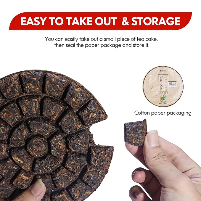 Organic Pu Erh Tea Cake, USDA Certified Organic Ripe Puerh, No Dust Production Workshop, Chinese Yunnan Ancient Tree Puer Tea Chocolate Cake, Easy To Carry, 6.3 Ounce
