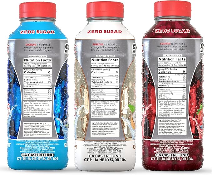 SueroX Zero Sugar Electrolyte Drink Patriotic Pack: Blueberry, Coconut, Berry Flavors. Sugar-Free