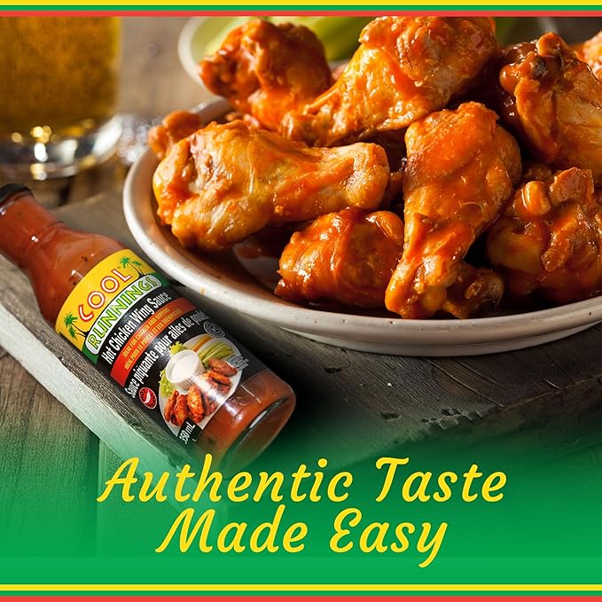 Cool Runnings USA Hot Chicken Wing Sauce, 350 ml - Spicy Flavorful Hot Sauce for Coating, Dipping, and Tossing Chicken Wings, Perfect for Game Night and BBQs