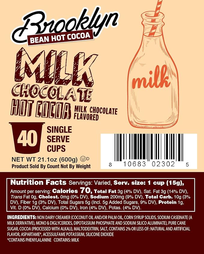 Brooklyn Beans Milk Chocolate Hot Cocoa Pods, Compatible with 2.0 K-Cup Brewers, 40 Count