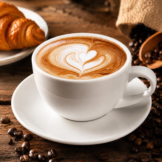 DeeCoo 11 oz White Cappuccino Mug- Large Ceramic Coffee Cup with Saucer - Microwave and Dishwasher