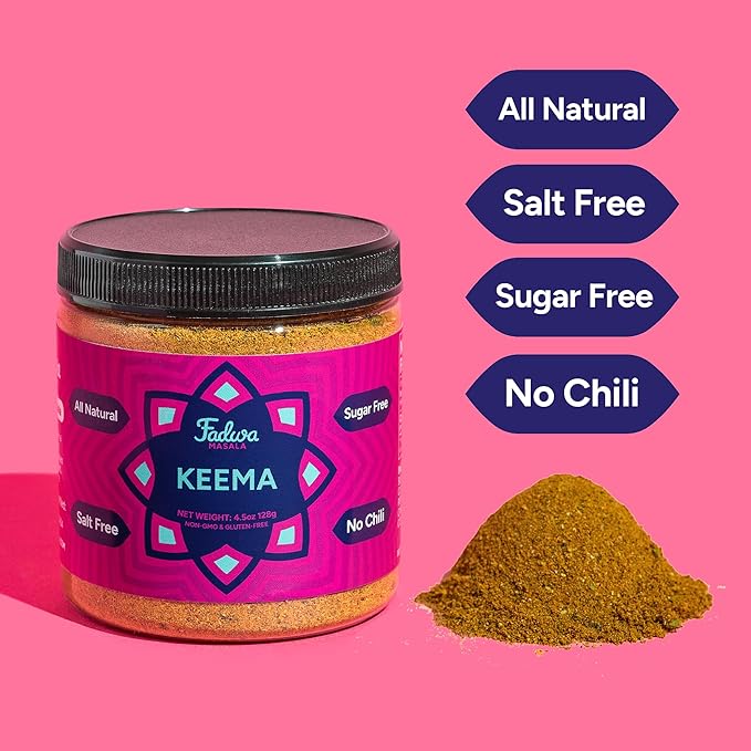 Fadwa Masala Keema Spice Mix - 4.5 oz Jar, Salt & Sugar Free, Non-Spicy Authentic Desi Spices for Pakistani & Indian Cooking, Curry, Garam Masala - No Artificial Ingredients - Gluten Free