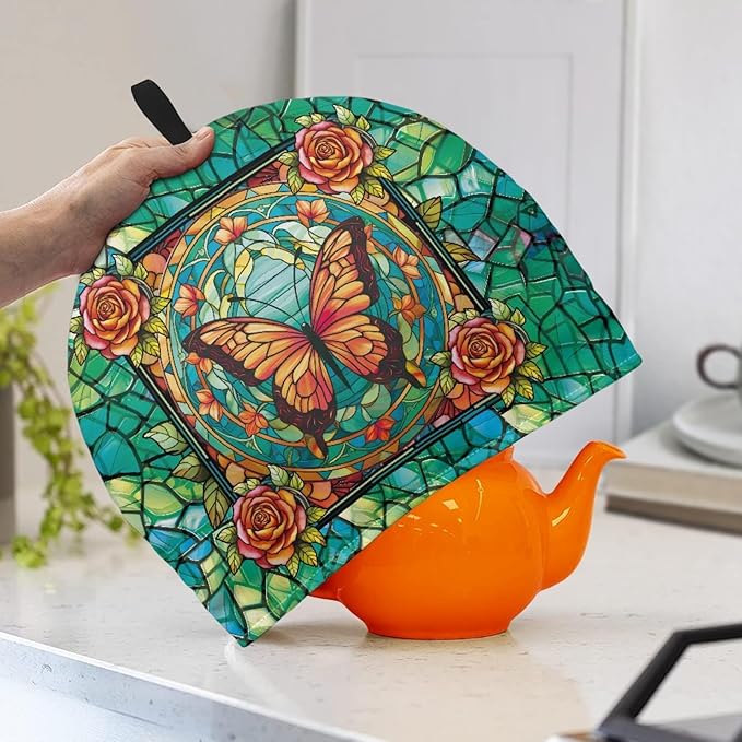 Butterfly Tea Cozy for Teapot Insulated Rose Tea Pot Cozy Green Tea Pot Cozy for Keeping Warm Tea Cosy for Teapot Dust Protector