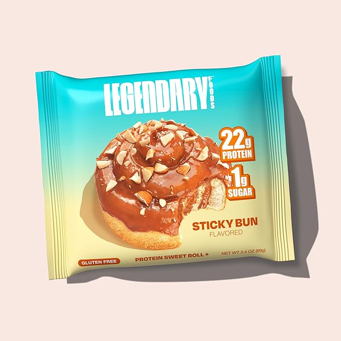 Legendary Foods 22g Protein Roll+ Sticky Bun Flavored, High Protein Snack Cakes, Low Carb Meal Replacement, Gluten Free and Keto Friendly Rolls, Zero Sugar Added, Diabetic Bariatric Friendly 10-Pack