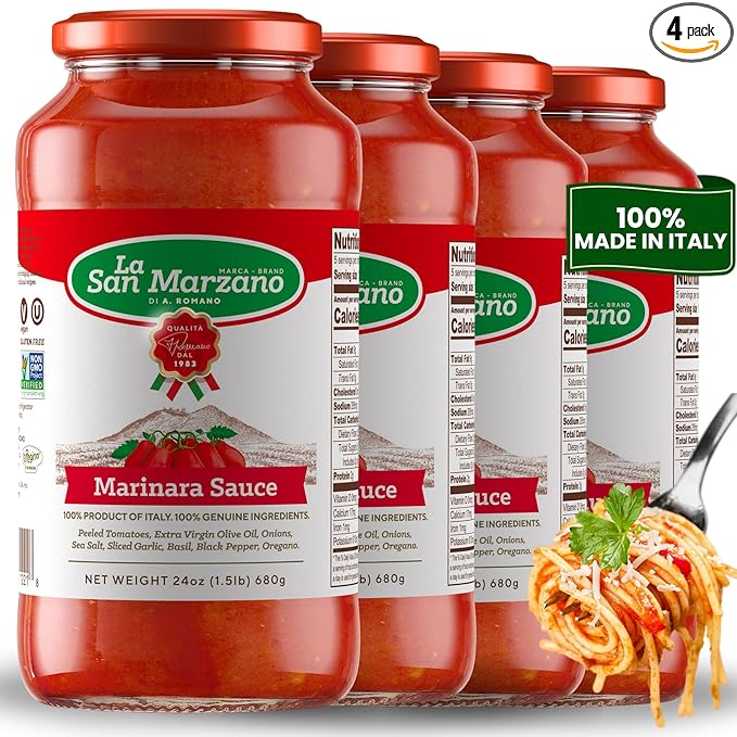 La San Marzano Marinara Sauce, 24 oz, Pasta Sauce Made in Italy, All Purpose Tomato Premium Quality, All Natural, Mediterranean Diet, Non GMO, Vegan, Gluten Free