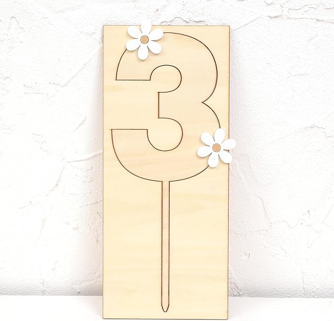 Wooden Daisy Cake Topper - 3rd Birthday & Anniversary Decor, Retro Groovy & Boho Style, Wooden Cake Decorating Supplies