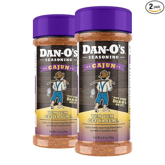 Dan-O's Cajun Seasoning, 2.8 oz Bottle, 2 Pack, Spicy Seasoning for Gumbo, Jambalaya, Shrimp, Chicken and More, Sugar Free, Zero Calorie, Use this Spice Blend to Craft a Marinade, Dry Rub or Sauce
