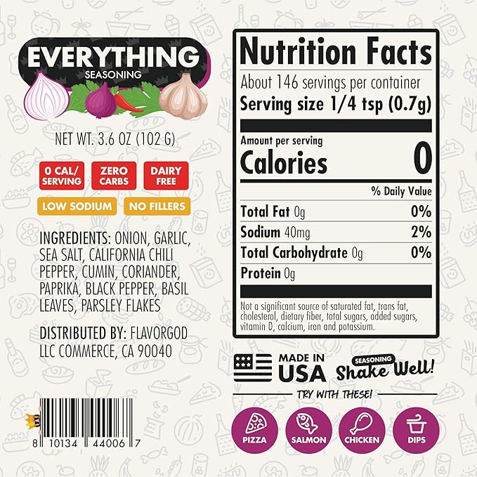 Everything Seasoning Mix, 2 Bottles by Flavor God - Premium All Natural & Healthy Spice Blend for Beef, Chicken, Dips, Seafood & Salad - Kosher & Low Sodium - Great Flavor Spices and Seasoning Gift