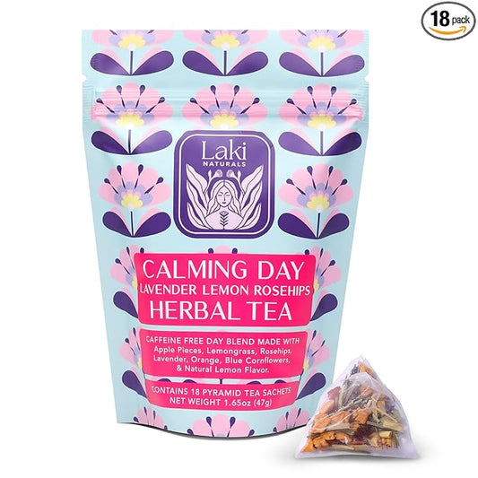 Calming Day Herbal Tea (1.65 oz, Pack of 18 Tea Bags) ??Relaxing Caffeine-Free Tea with Lavender, Rosehips and Lemongrass ??Gift for focus, clarity, relaxation and wellness