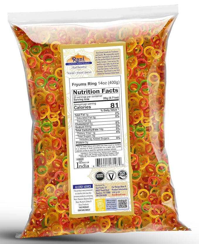 Rani Far Far / Fryums (Wheat & Tapioca Pellet) Ring Shape 14oz (400g) ~ Vegan, Kosher, Uncooked, Used to Make Papad, Bhungra / Chip Snack