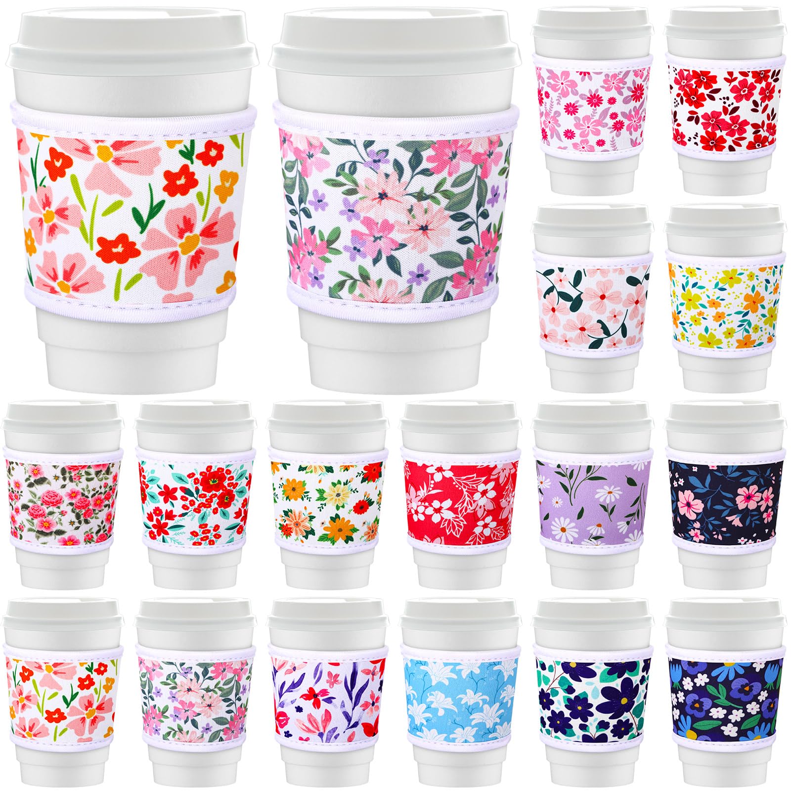 Potchen 16 Pack Reusable Iced Coffee Cup Sleeves Neoprene Insulated Drink Cup Insulator Sleeve for
