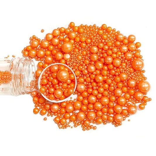 Sprinkles Edible Orange Pearl Sugar Sprinkles Candy 142g/5.01oz Mix Size Orange Pearls Baking Cupcake Toppers Cookie Ice Cream Decorations for Wedding Parties Valentines Day Halloween Christmas