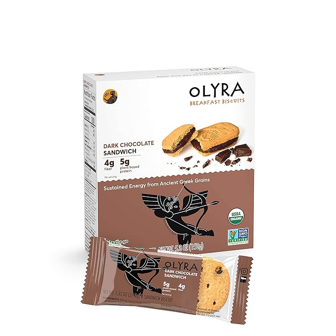Olyra Dark Chocolate Sandwich Breakfast Biscuits, Healthy Snacks for Adults and Kids, Low Sugar, Organic Vegan Cookies, Office Snacks, USDA Certified, Non GMO 24 Packs